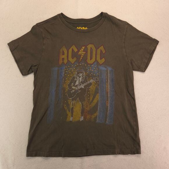 ACDC Band Crew Neck Short Sleeve Graphic T Shirt Mens Size S Olive Green - Picture 2 of 9